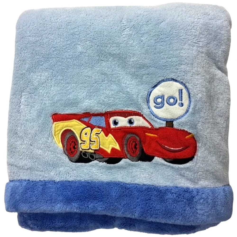 Lightning McQueen Go Disney Cars Baby Blanket Blue Fleece Pixar Boys Plush Lovey